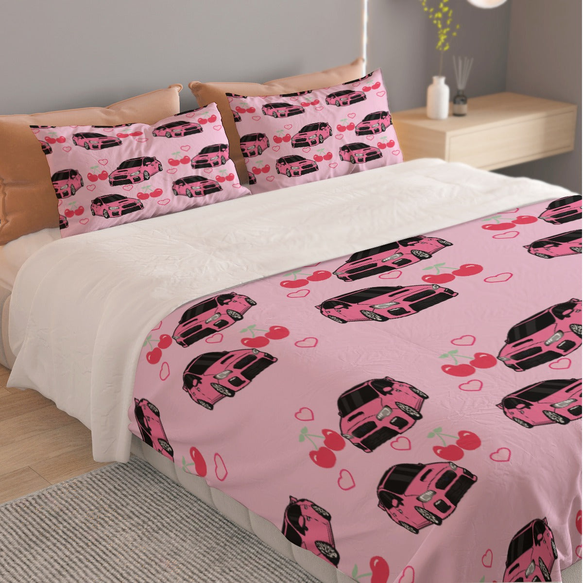 WRX / STI Pink Three Piece Duvet Cover Bedding Set