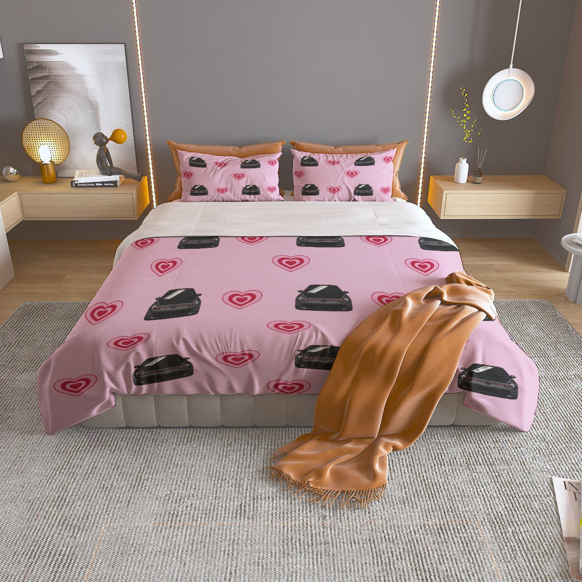 GTI Heart Three Piece Duvet Cover Bedding Set