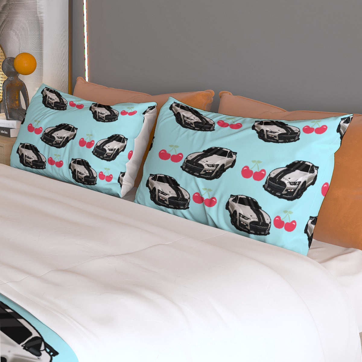 Shelby Blue Mustang Three Piece Duvet Cover Bedding Set