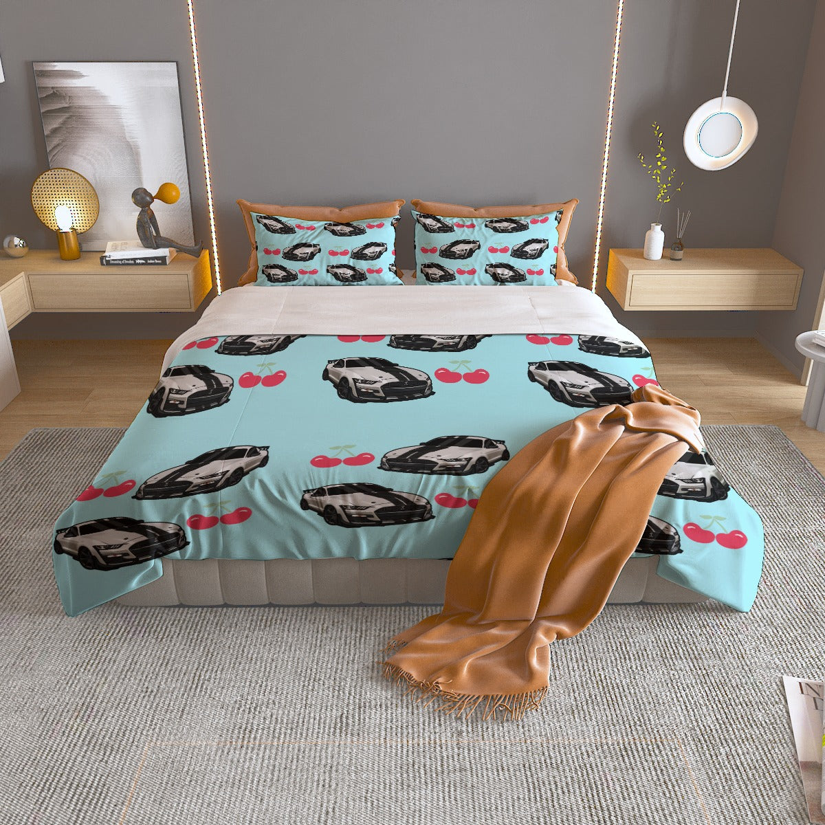 Shelby Blue Mustang Three Piece Duvet Cover Bedding Set