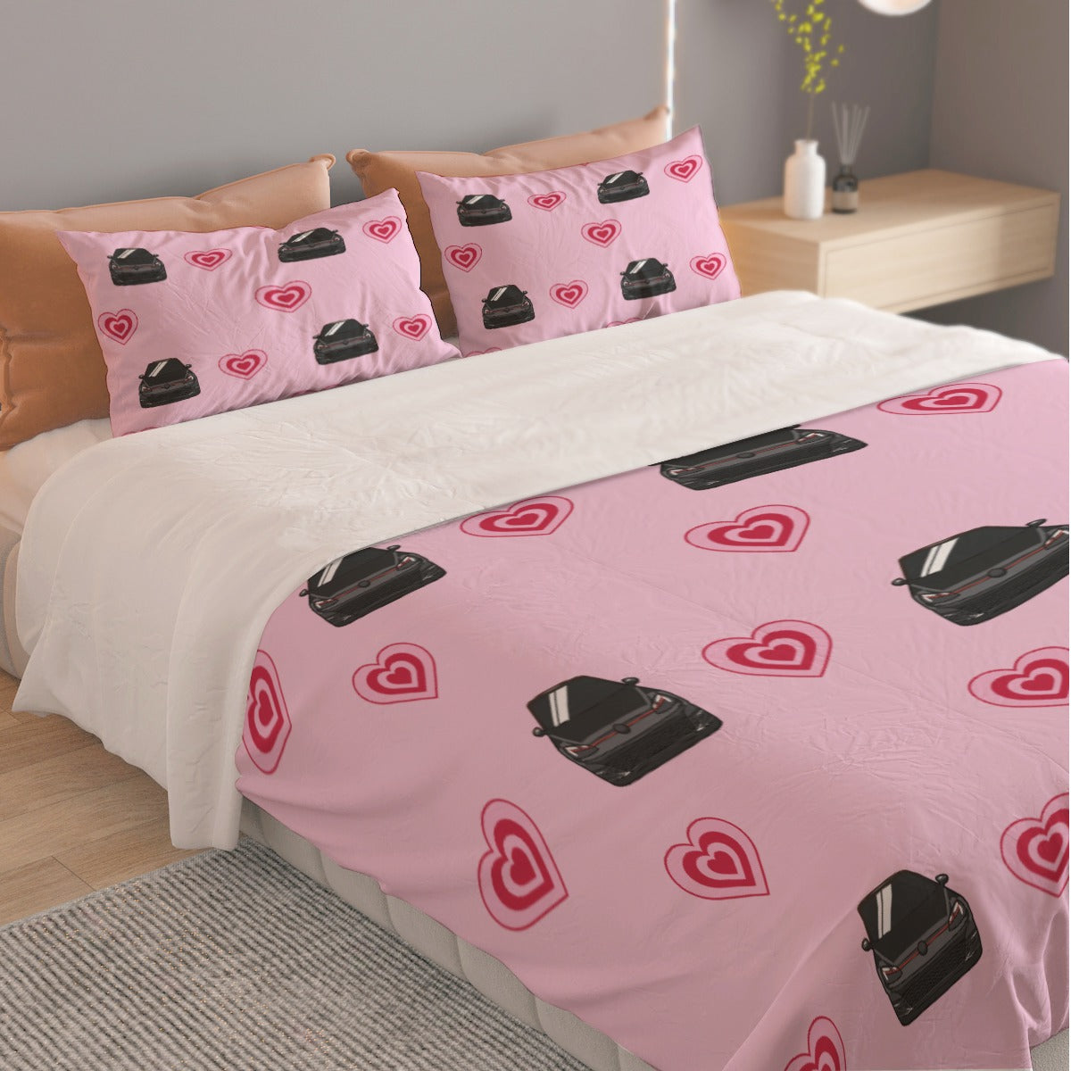 GTI Heart Three Piece Duvet Cover Bedding Set