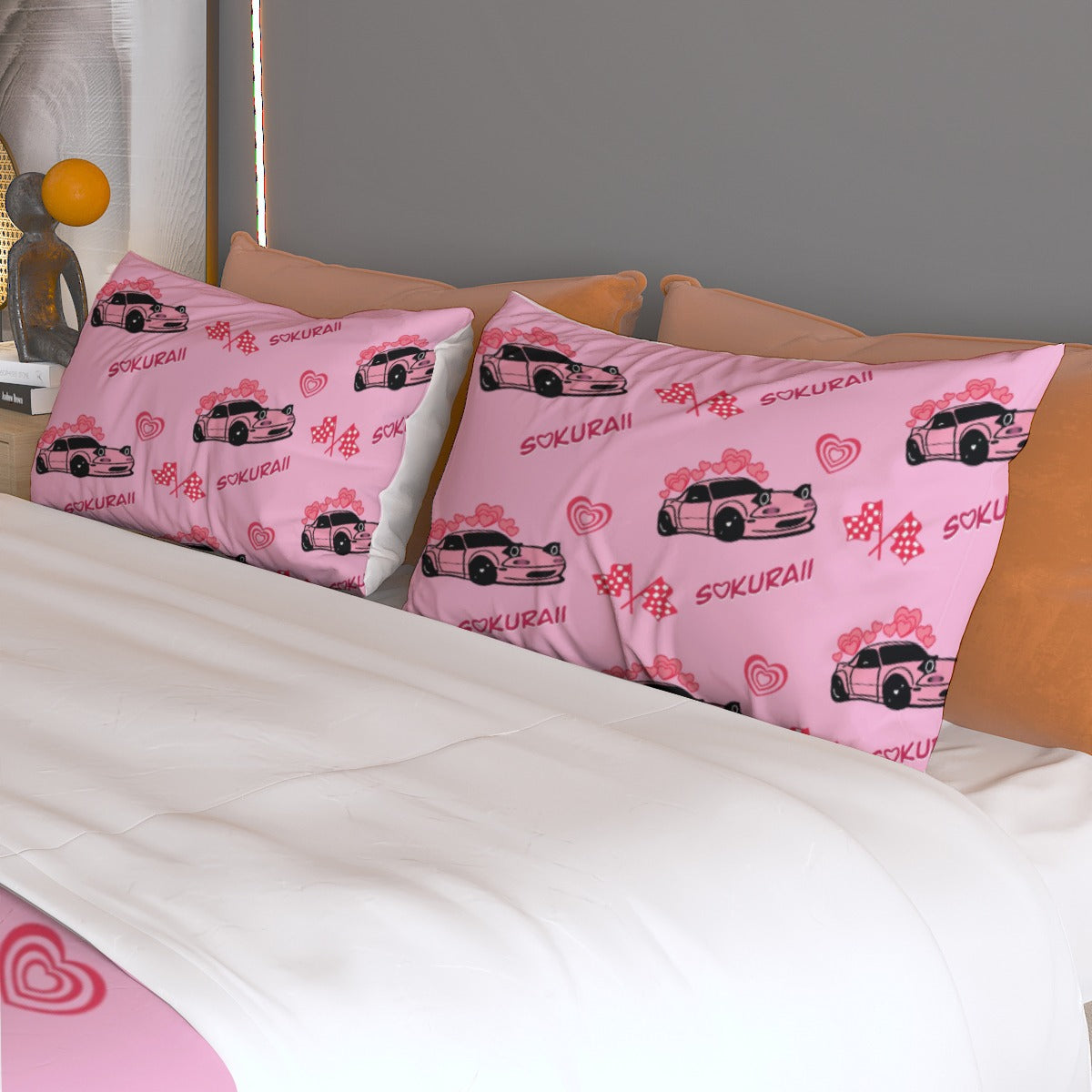 Miata Race Pink Three Piece Duvet Cover Bedding Set