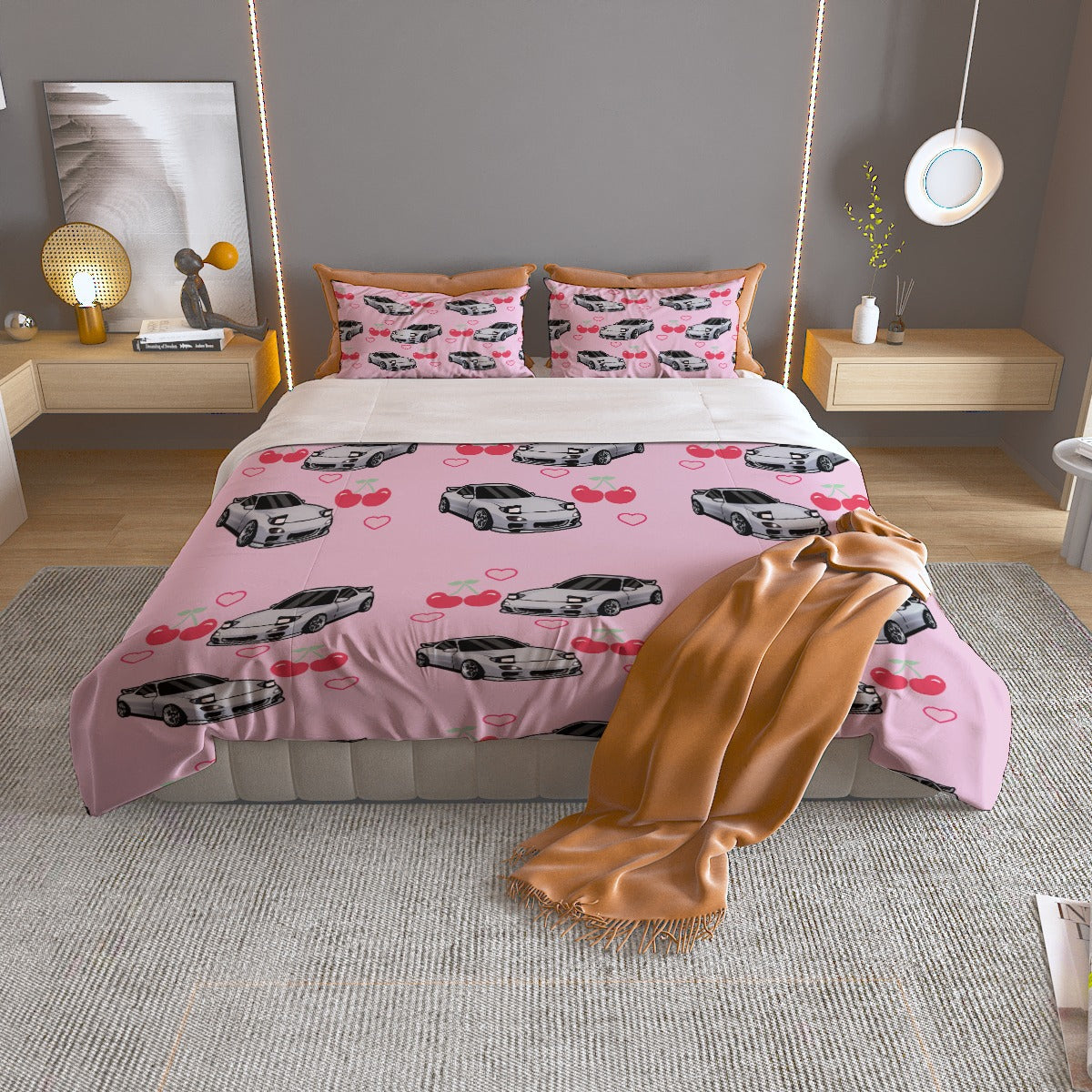 RX7 Pink Cherry Three Piece Duvet Cover Bedding Set