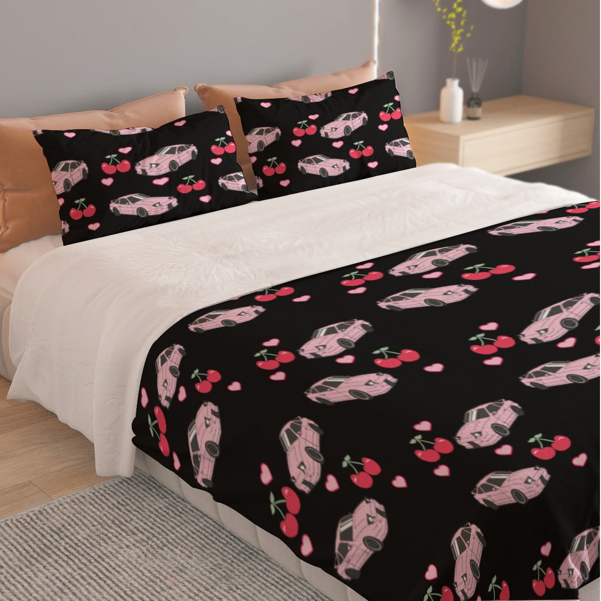 240SX Pink Three Piece Duvet Cover Bedding Set