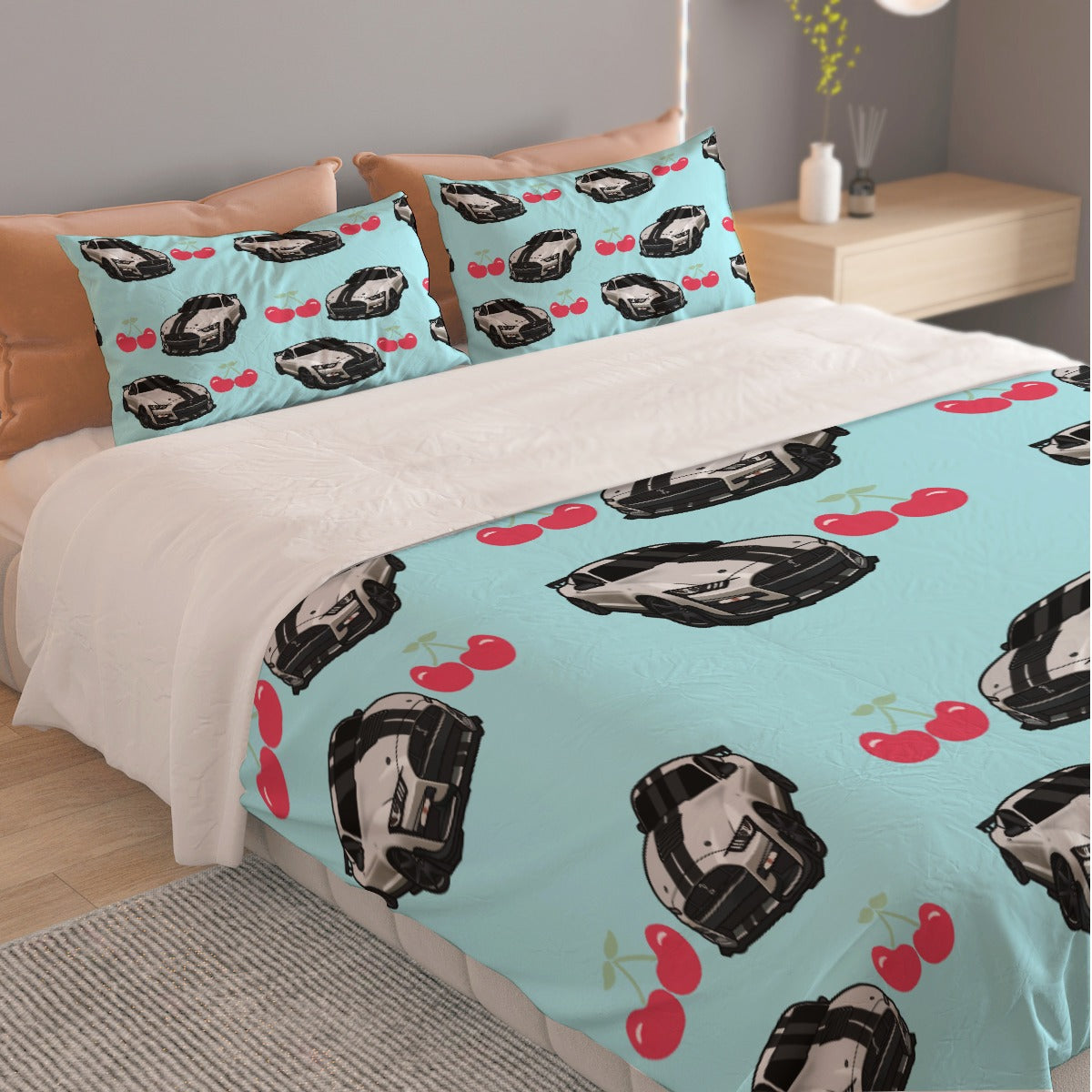 Shelby Blue Mustang Three Piece Duvet Cover Bedding Set