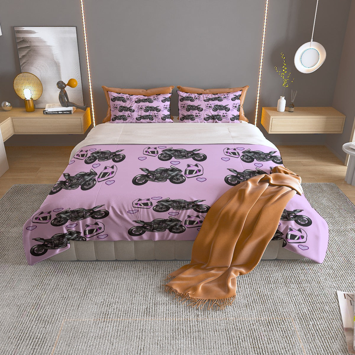 Kawasaki Ninja H2 R Purple Three Piece Duvet Cover Bedding Set