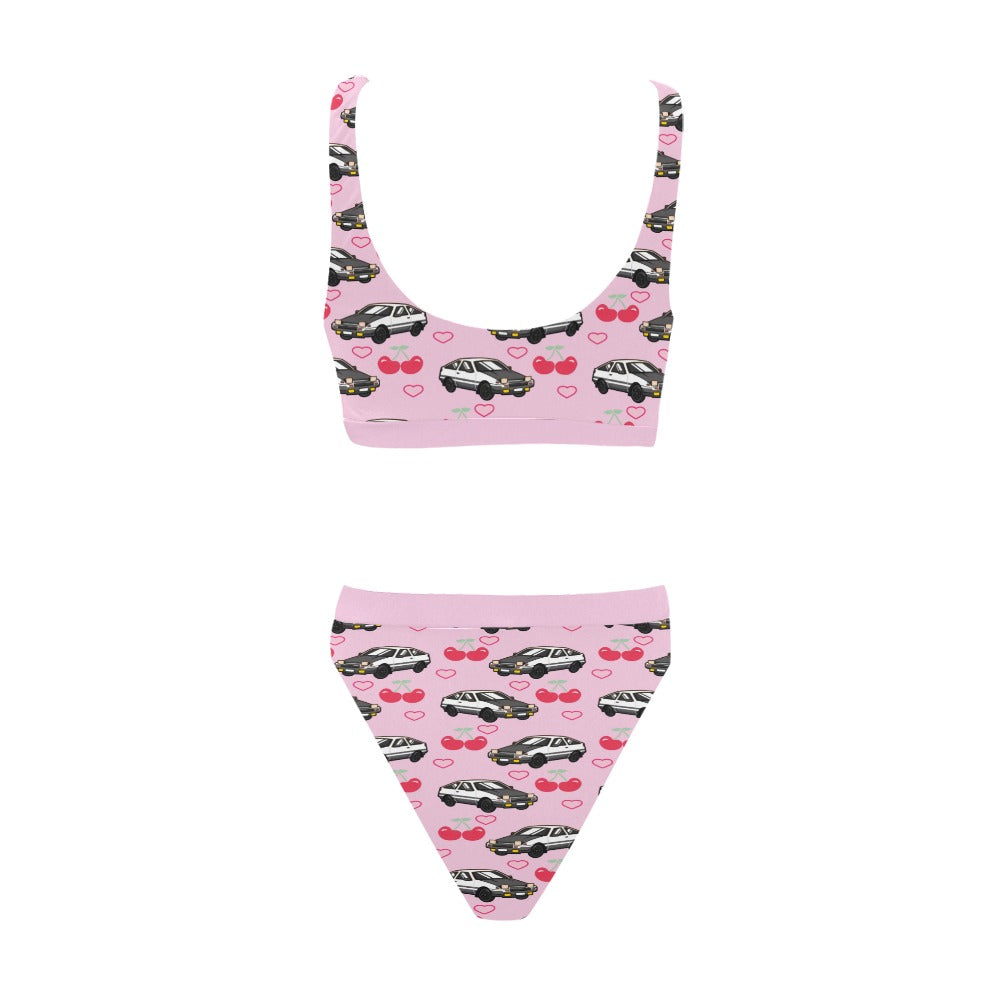 AE 86 SET Pink Sport Top & High-Waisted Bikini Swimsuit