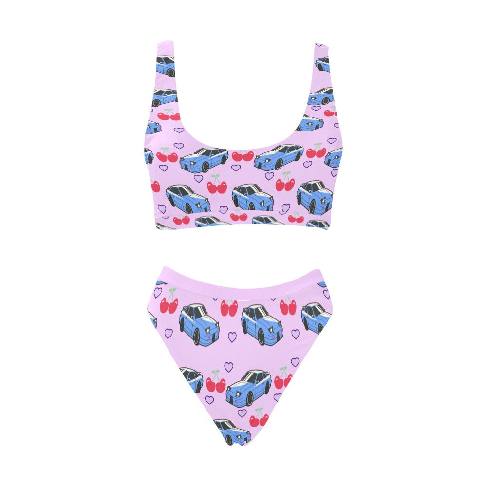240SX CHERRY SET HEART PURPLE Sport Top & High-Waisted Bikini Swimsuit