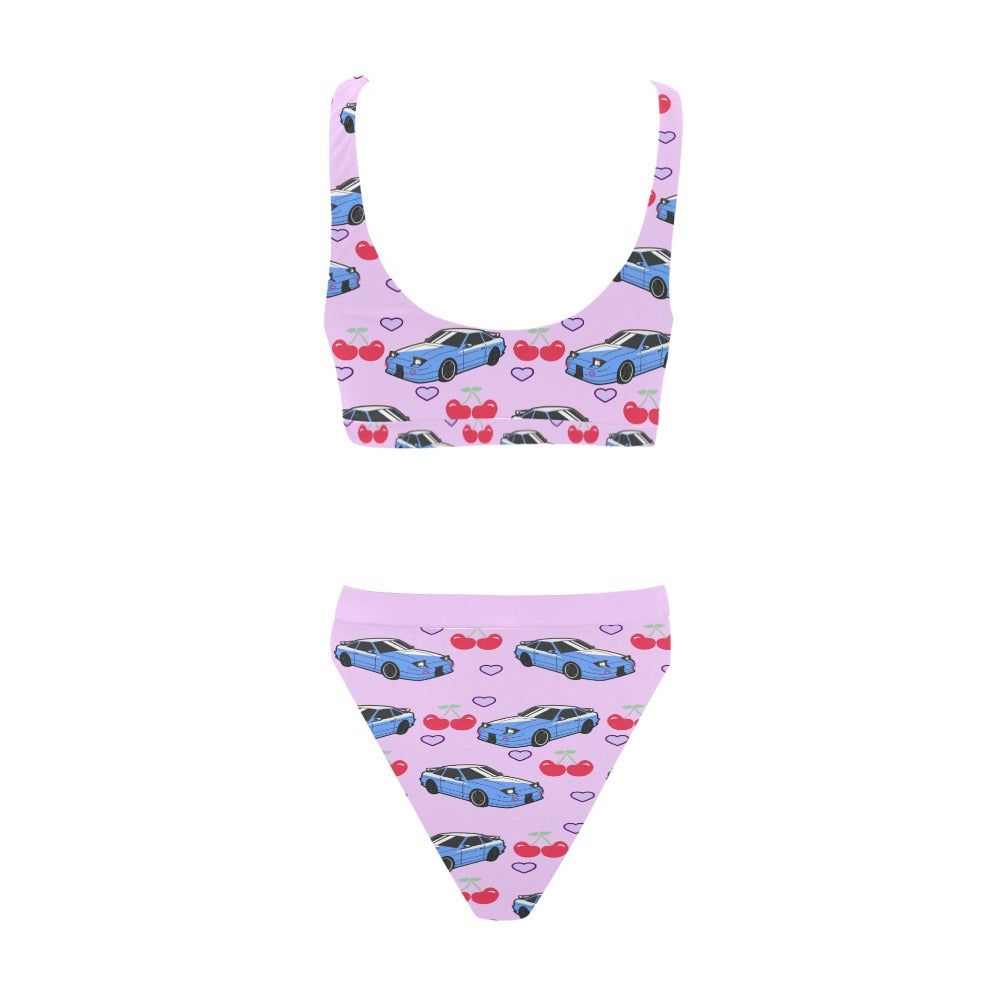 240SX CHERRY SET HEART PURPLE Sport Top & High-Waisted Bikini Swimsuit
