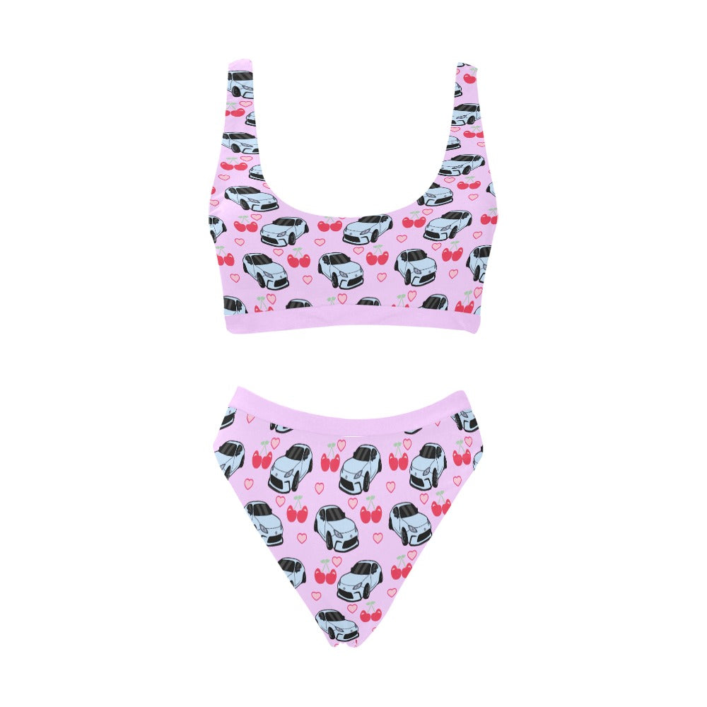 GR86 SET CHERRY HEART PURPLE Sport Top & High-Waisted Bikini Swimsuit