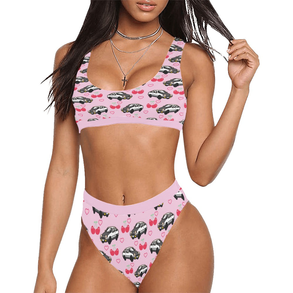 AE 86 SET Pink Sport Top & High-Waisted Bikini Swimsuit