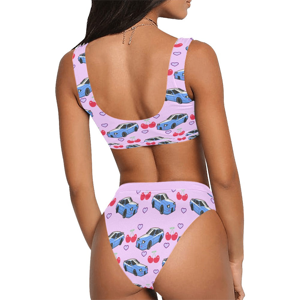 240SX CHERRY SET HEART PURPLE Sport Top & High-Waisted Bikini Swimsuit