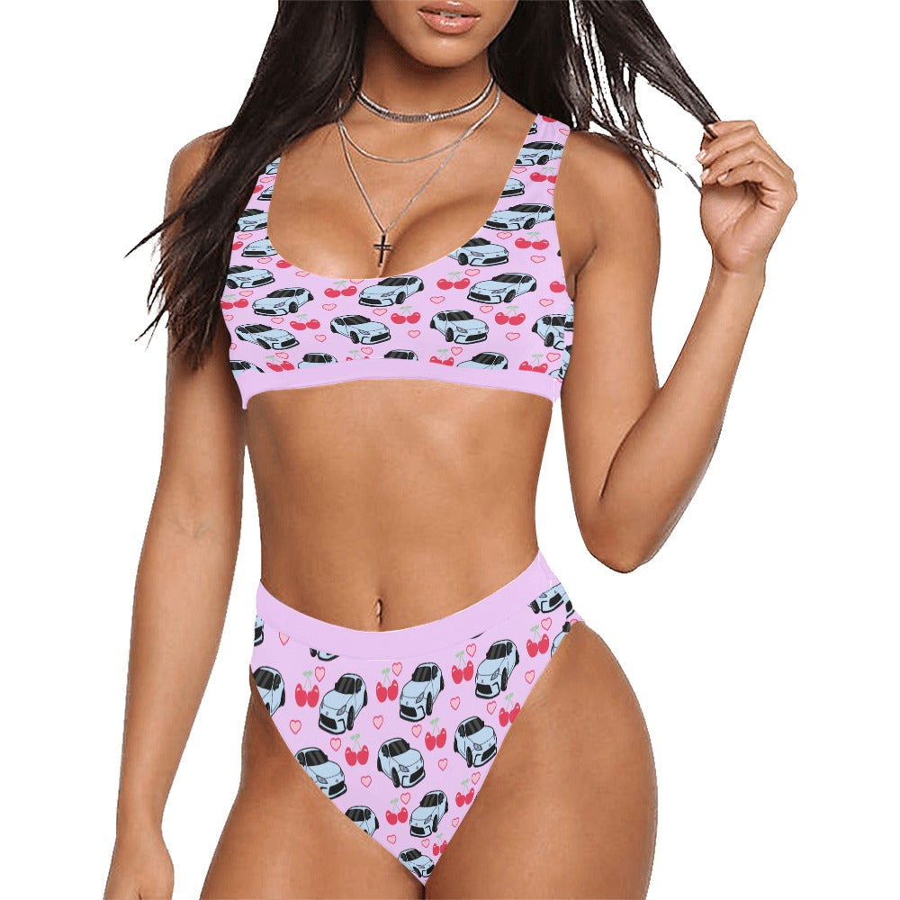 GR86 SET CHERRY HEART PURPLE Sport Top & High-Waisted Bikini Swimsuit