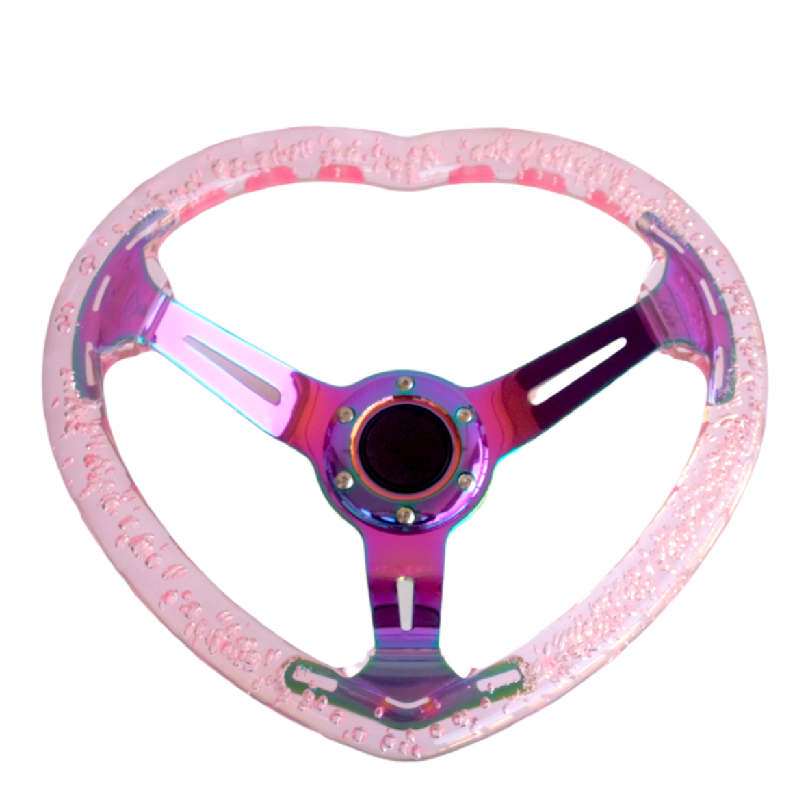 Pink Crystal Bubble Heart Steering Wheel