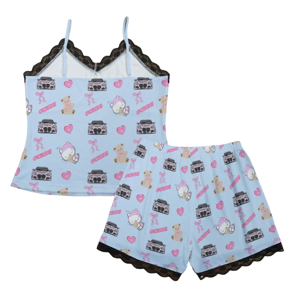 M4 Pajama Cami Lace Set Teddy Bows Baby Blue