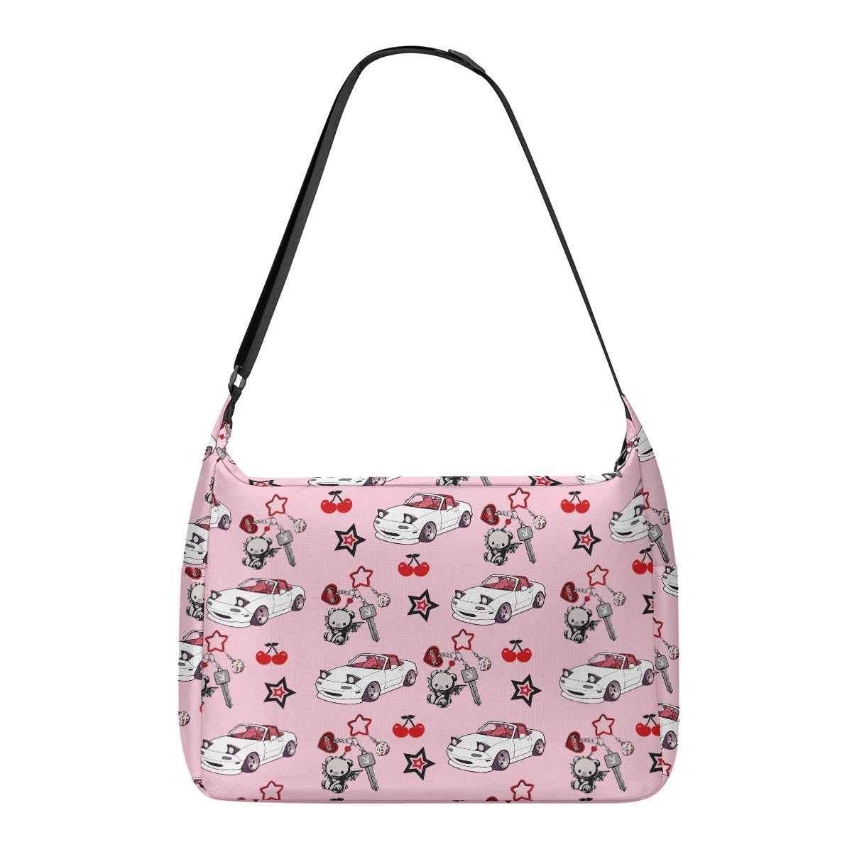 Miata Pink Large Messenger Bag Cherry Bear Keychain Design