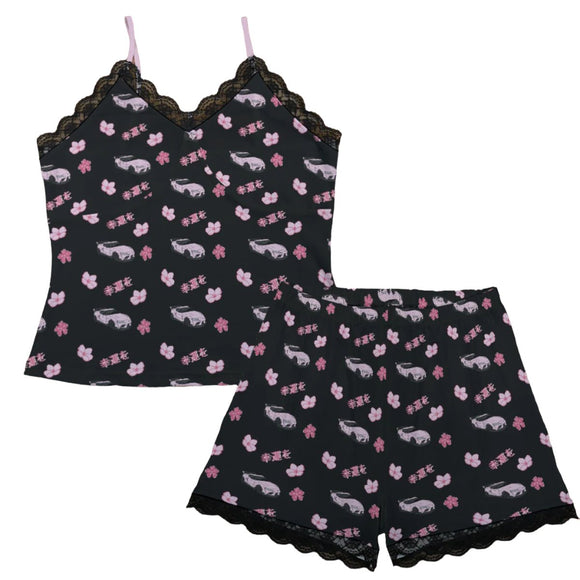 GR Supra  Pajama Cami Lace Cherry Blossom X Good luck in Black