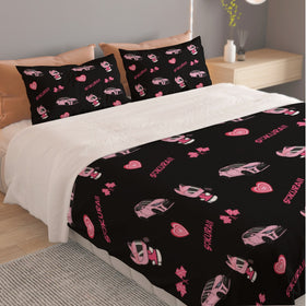 GR86 COROLLA Pink/Black Combo Three Piece Duvet Cover Bedding Set