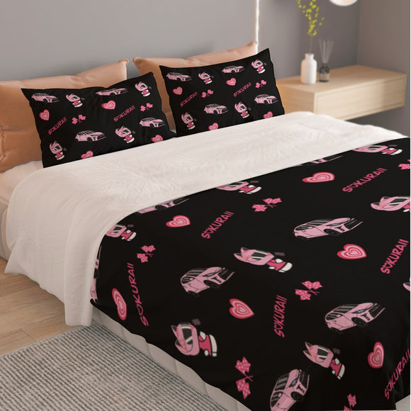 GR86 COROLLA Pink/Black Combo Three Piece Duvet Cover Bedding Set