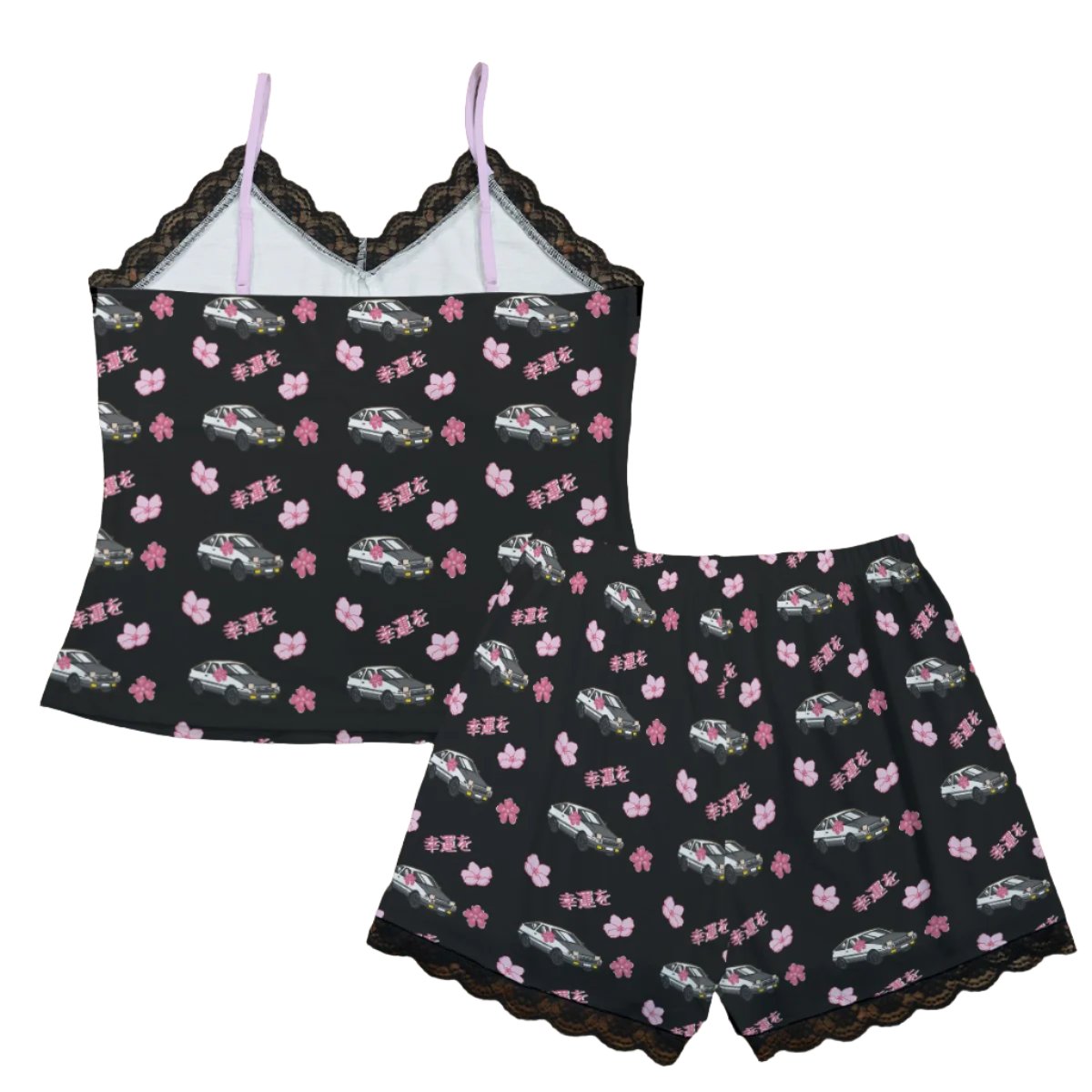 AE86 Pajama Cami Lace Cherry Blossom X Good luck in Black