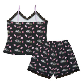 AE86 Pajama Cami Lace Cherry Blossom X Good luck in Black - 0