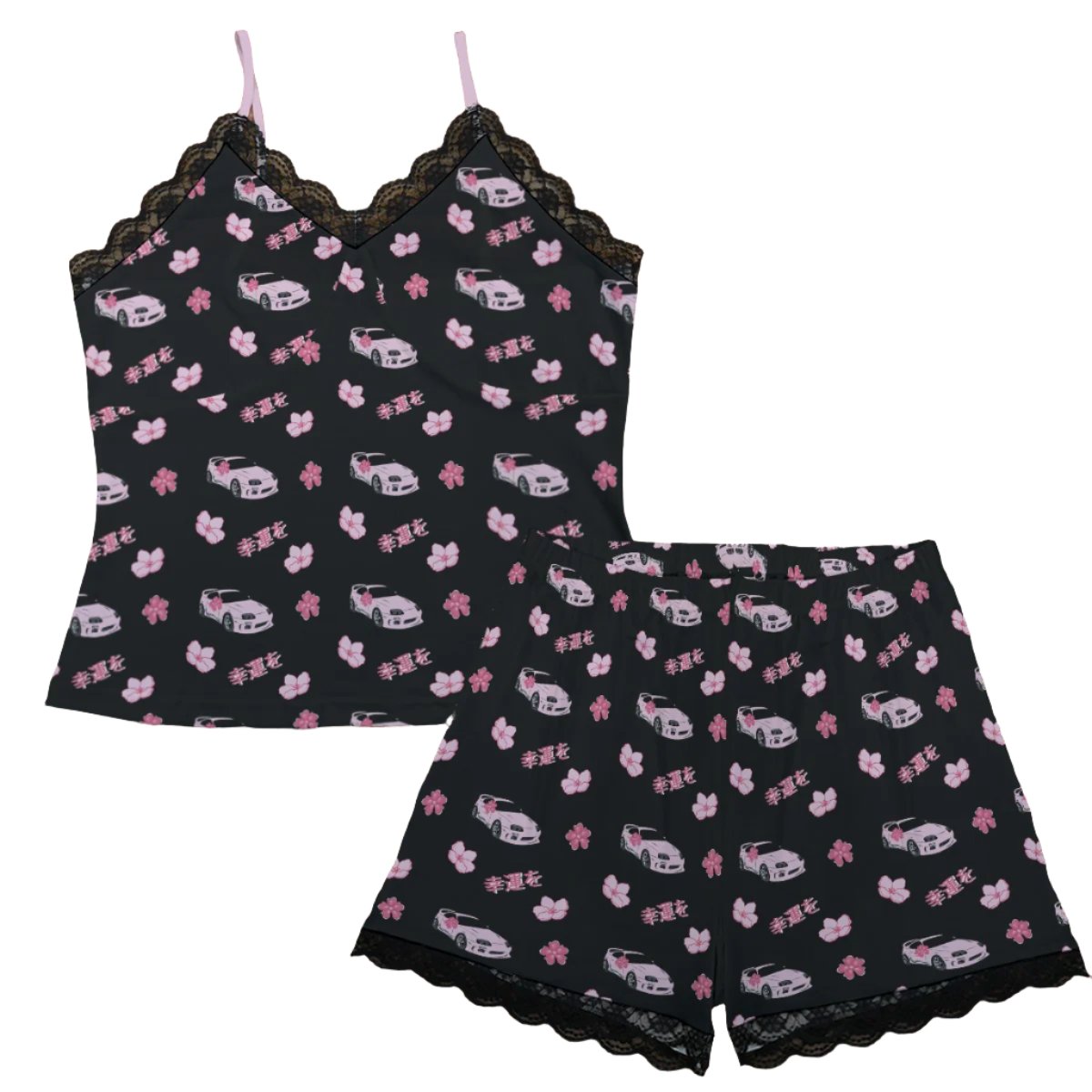 MK4 Supra Pajama Cami Lace Cherry Blossom X Good luck in Black