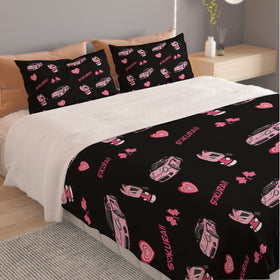 Carrera GT Black/Pink Combo Three Piece Duvet Cover Bedding Set