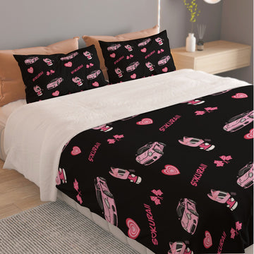 Carrera GT Black/Pink Combo Three Piece Duvet Cover Bedding Set