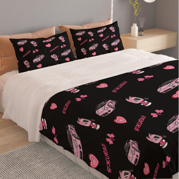 Carrera GT Black/Pink Combo Three Piece Duvet Cover Bedding Set