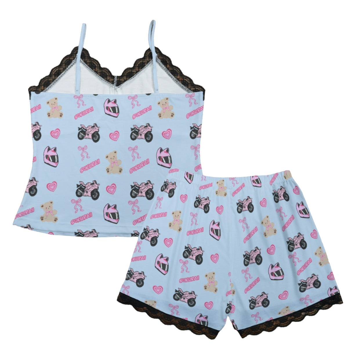 Yamaha R6 Pajama Cami Lace Set Teddy Bows Baby Blue