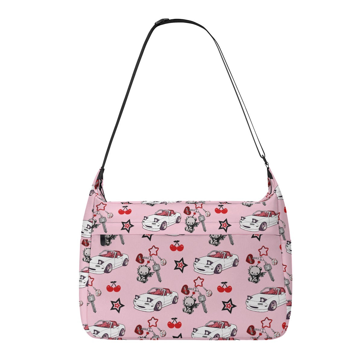 Miata Pink Large Messenger Bag Cherry Bear Keychain Design - 0