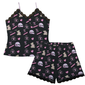 Formula 1 Pajama Cami Lace Set Teddy Bows Black
