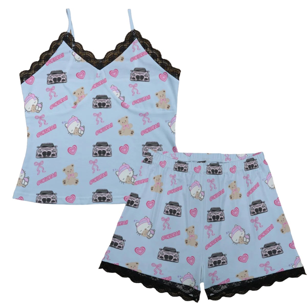 M4 Pajama Cami Lace Set Teddy Bows Baby Blue