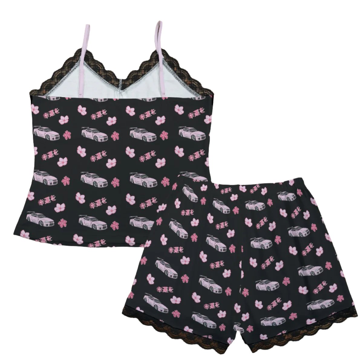 R34 Skyline Pajama Cami Lace Cherry Blossom X Good luck in Black - 0