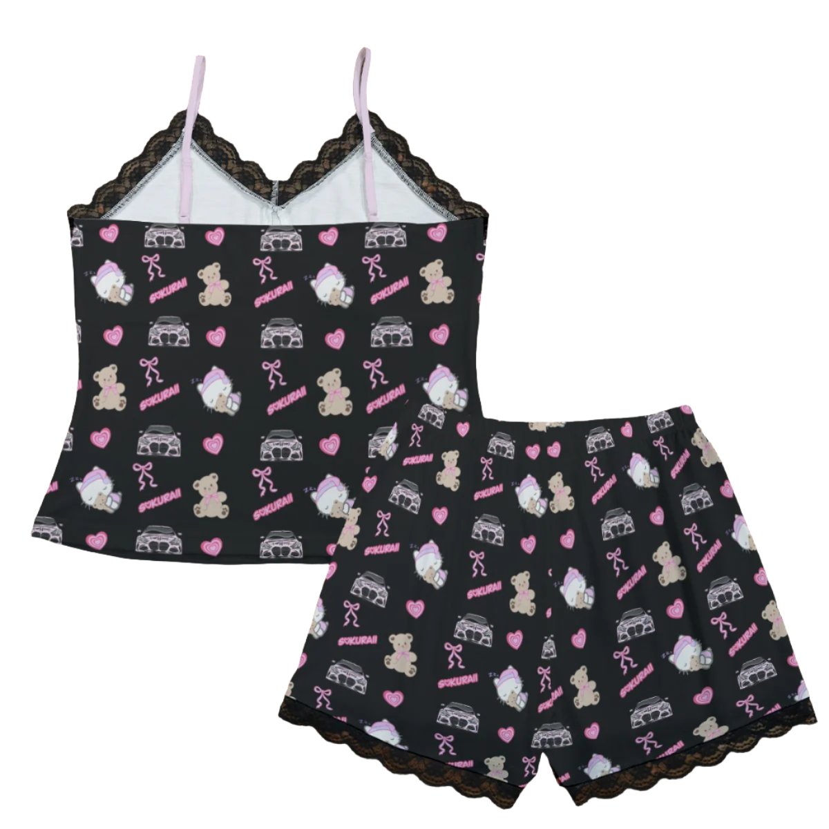 M4 Pajama Cami Lace Teddy Bows in Black