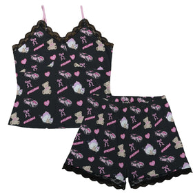 GT2RS Pajama Cami Lace Set Teddy Bows Black