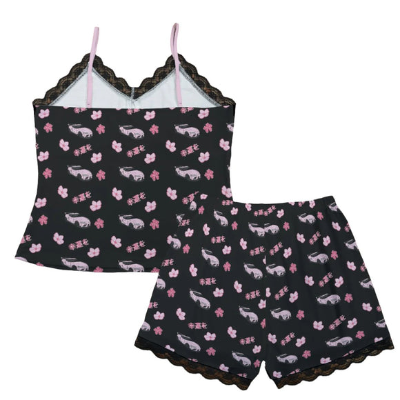 GR Supra  Pajama Cami Lace Cherry Blossom X Good luck in Black