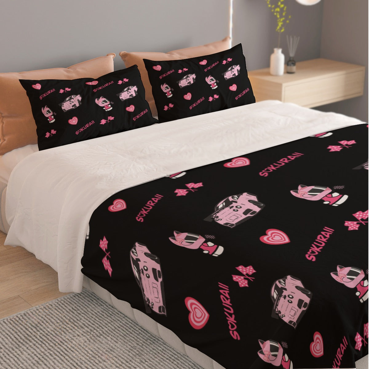 GTR Pink/Black Combo Three Piece Duvet Cover Bedding Set