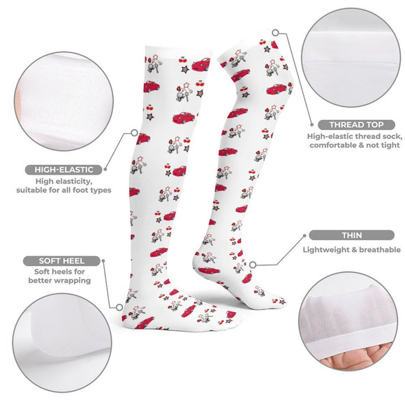 Miata red/white combo Thigh High Stockings