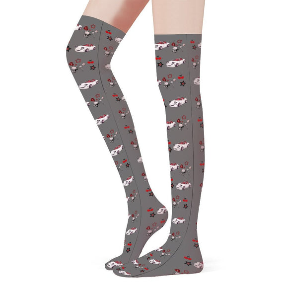 Miata white/gray combo Thigh High Stockings