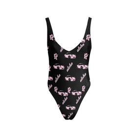 Miata Black/Pink Combo Aloha Backless One Piece