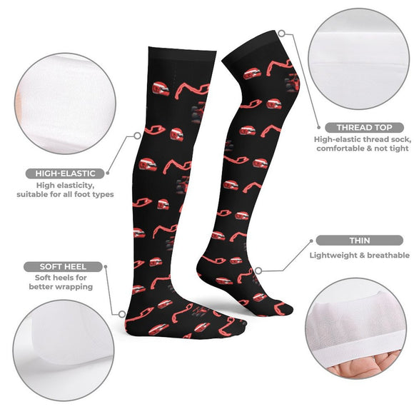 F1 red/black combo Thigh High Stockings