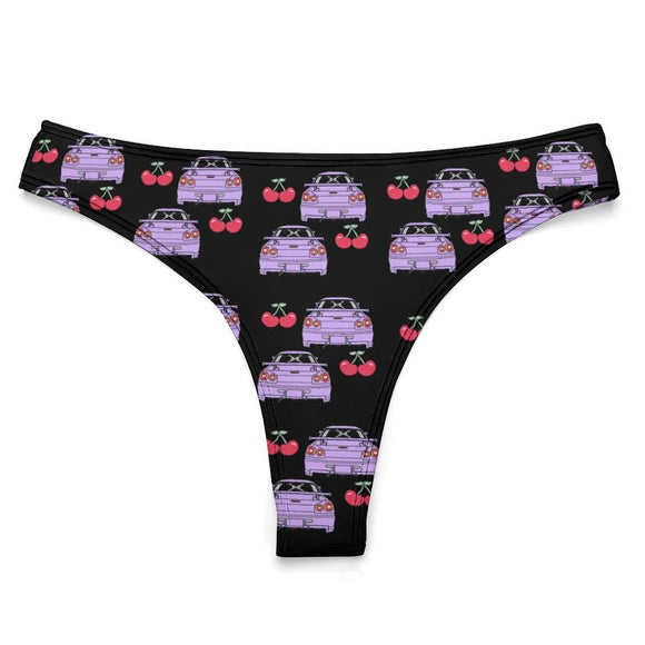 R34 GTR Lavender/Black Cherry Thong 100% Cotton Underwear