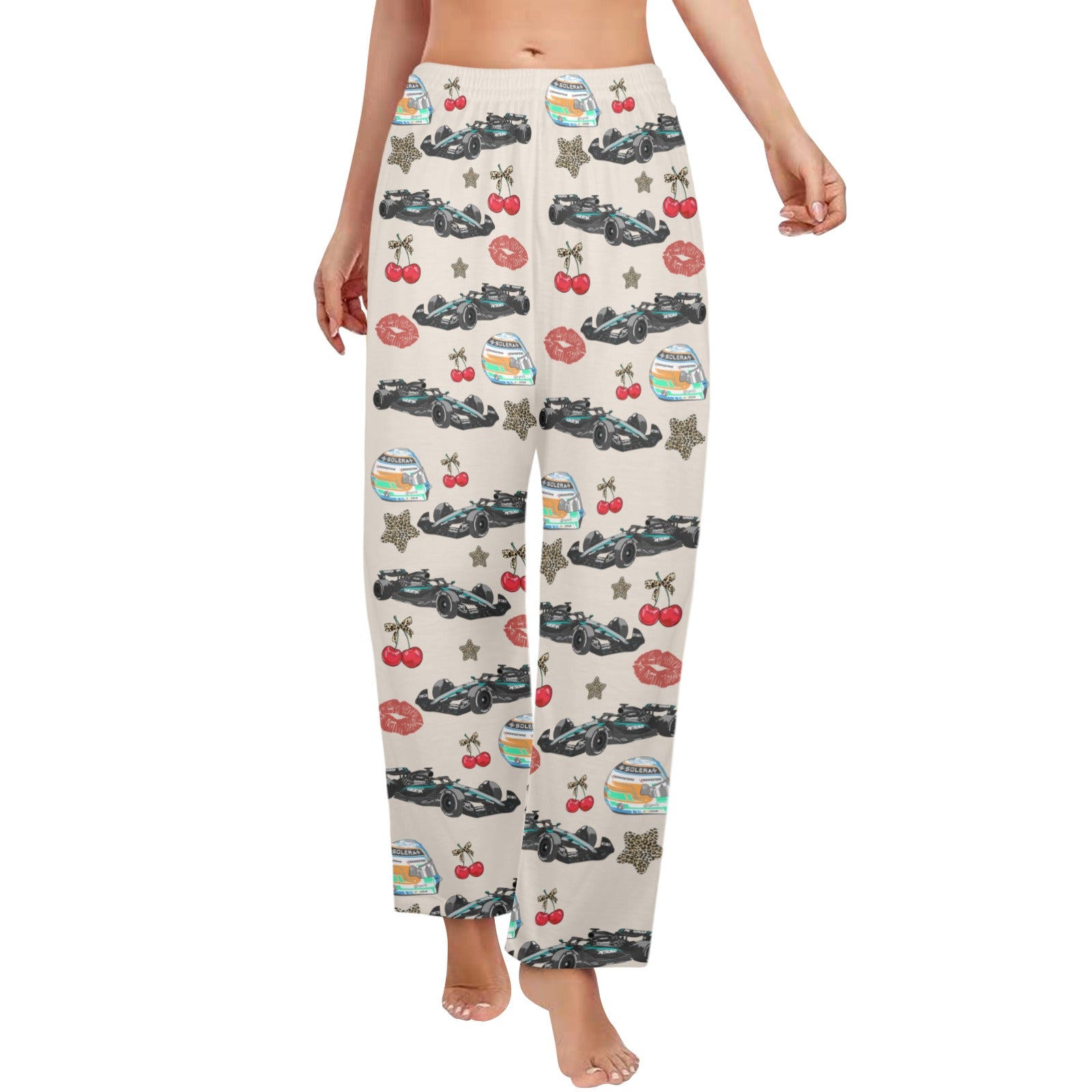 Kimi12 Cherry Leopard Print Pajama Pants
