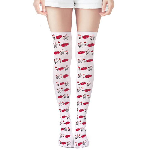 Miata red/white combo Thigh High Stockings