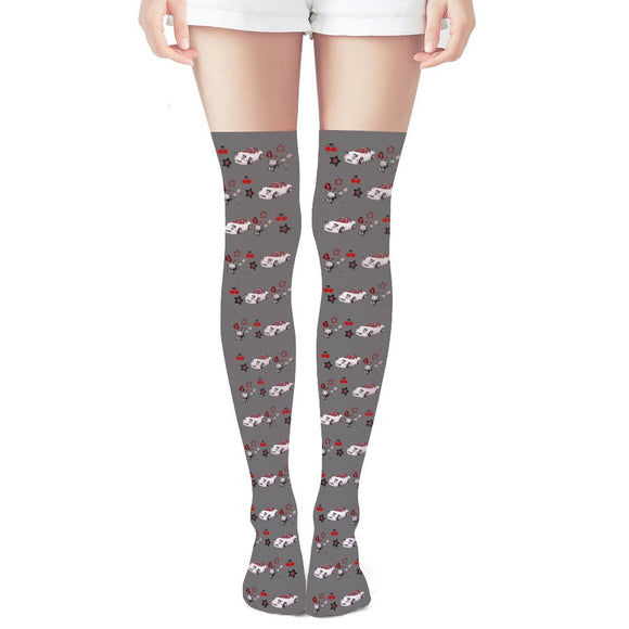 Miata white/gray combo Thigh High Stockings