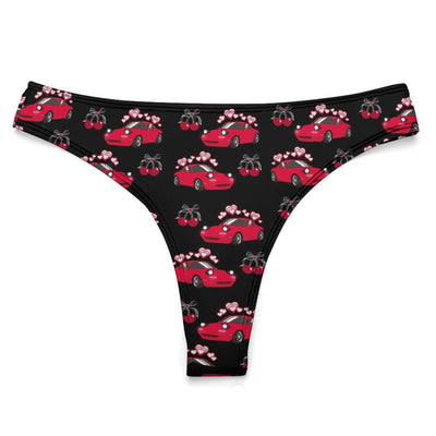 Miata Red/Black Cherry Bow Thong 100% Cotton Underwear