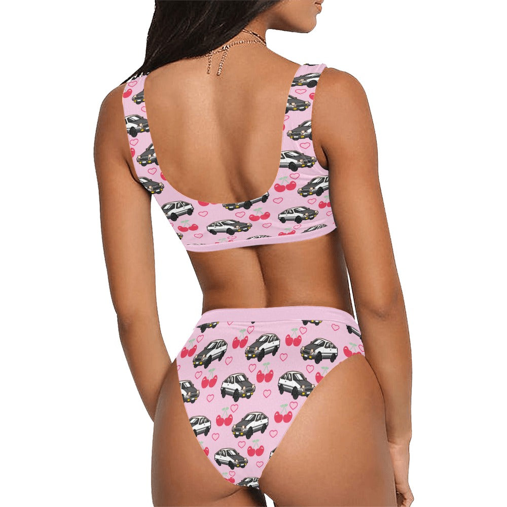 AE 86 SET Pink Sport Top & High-Waisted Bikini Swimsuit