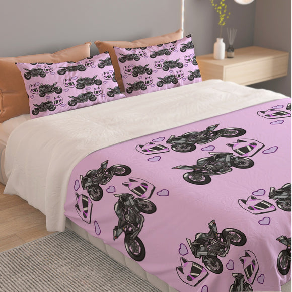 Kawasaki Ninja H2 R Purple Three Piece Duvet Cover Bedding Set