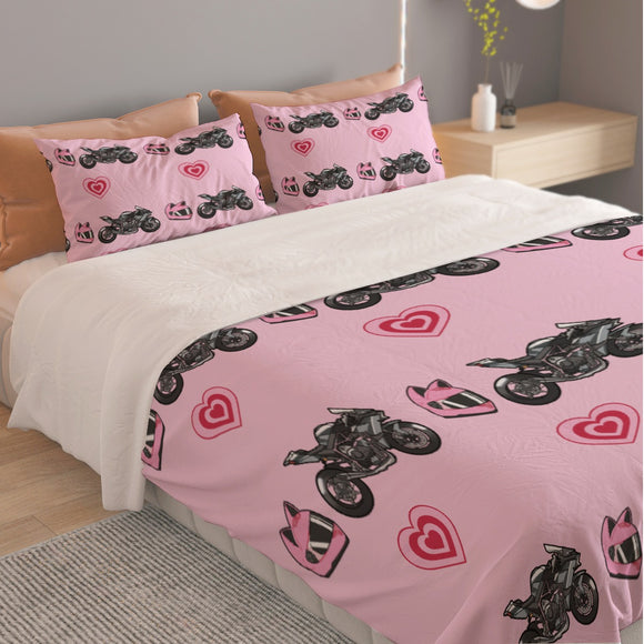 Kawasaki Ninja H2 R Pink Three Piece Duvet Cover Bedding Set